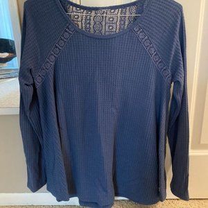 Flowy Waffle Knit Long Sleeve Shirt with Lace Cut-Out from Target
